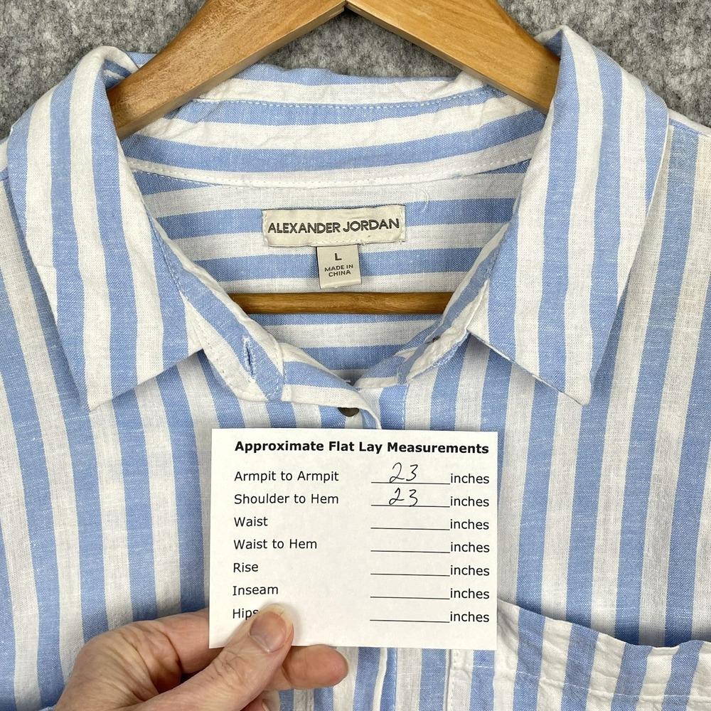 Preppy Coastal Linen Blend Striped Boxy Top Womens L Euro Summer Beach Relaxed - Picture 5 of 8